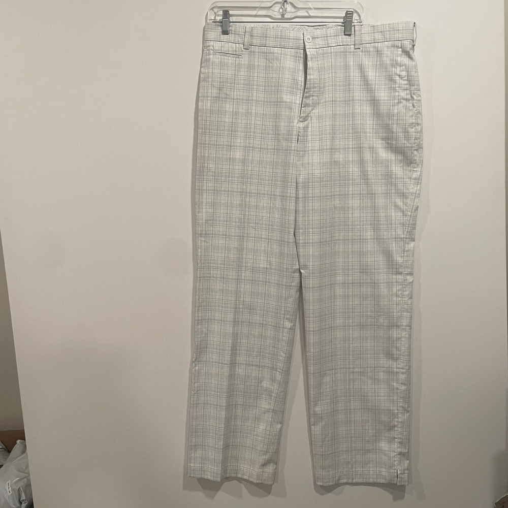 Nike Golf Mens White Grey Plaid Flat Front Performance Pants 36x32 398616-100